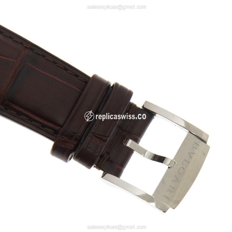 Bulgari OC41C1SLD Replica - Automatic - Brown Dial - Stainless Steel Case - Brown Alligator Strap - View 4