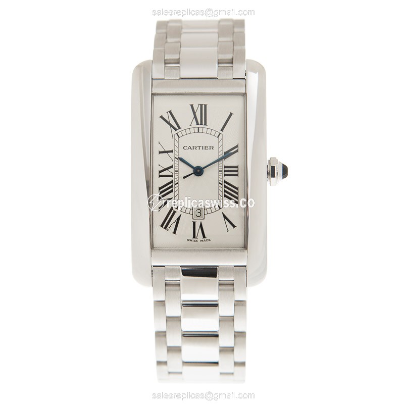 Cartier TANK Replica - Automatic - 18kt White Gold - White Dial - Silver Clasp - View 2