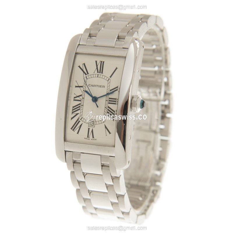 Cartier TANK Replica - Automatic - 18kt White Gold - White Dial - Silver Clasp - View 3