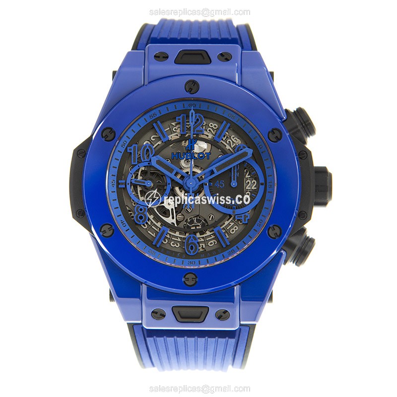 Hublot Big Bang Replica - Automatic - Ceramic Case - Gray Dial - Blue Rubber Strap - View 2