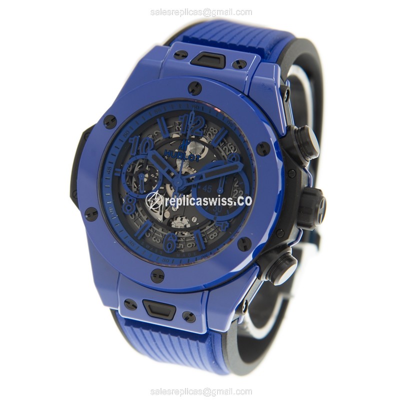 Hublot Big Bang Replica - Automatic - Ceramic Case - Gray Dial - Blue Rubber Strap - View 3