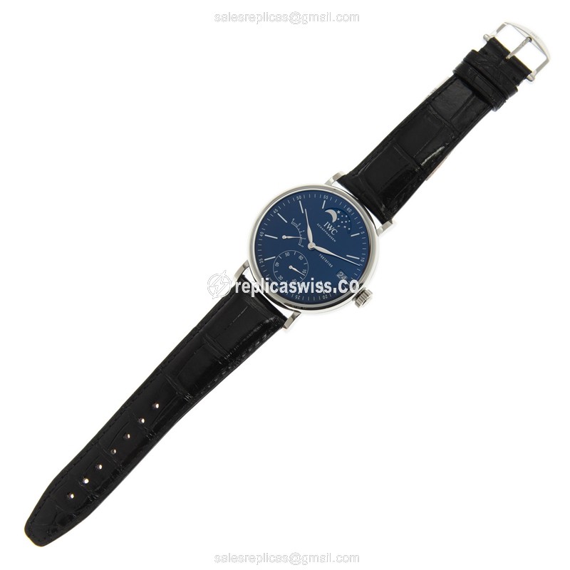 IWC Portofino Replica - Manual Wind - Steel Case - Blue Dial - Black Alligator Strap - View 2