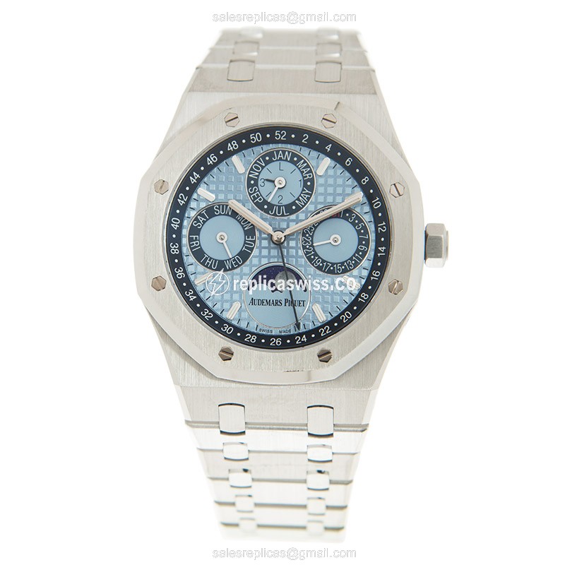 Audemars Piguet Royal Oak Replica - Automatic - 950 Platinum Case - Blue Dial - Silver Strap - View 2