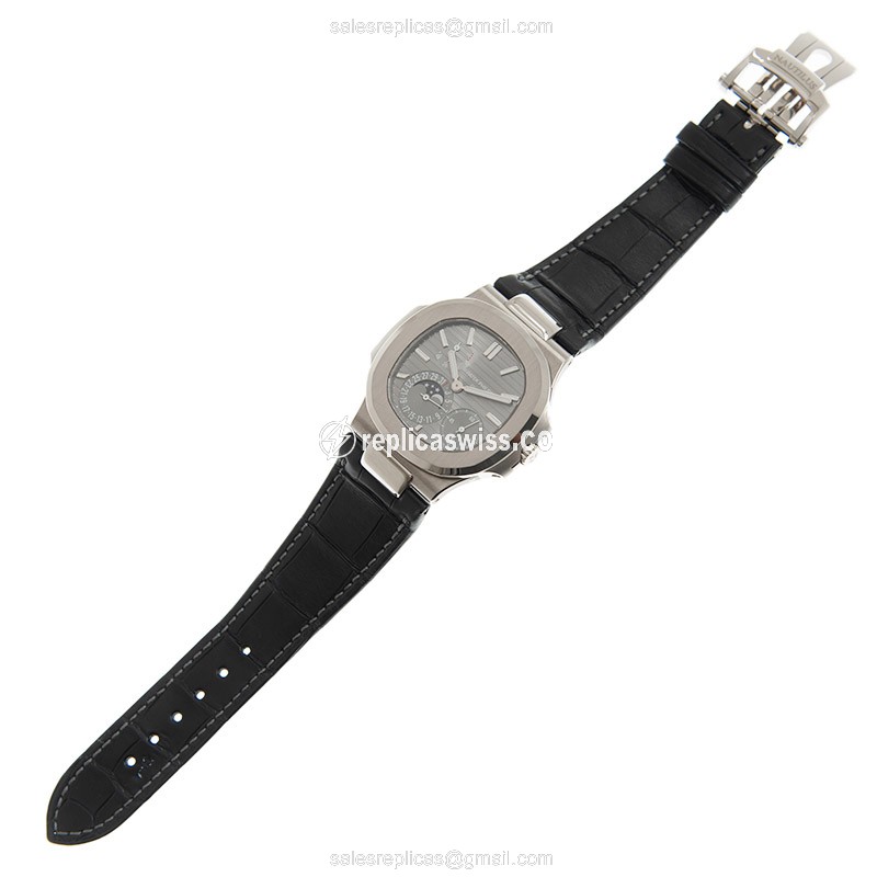 Patek Philippe 5712G-001 Replica - Automatic - 18kt Gold - Dark Grey Dial, Black Alligator Strap - View 2