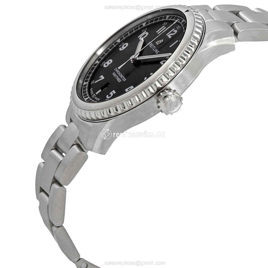 Breitling AVIATOR 8 Replica - Automatic - Black Dial - Steel Case - Silver Band - View 2
