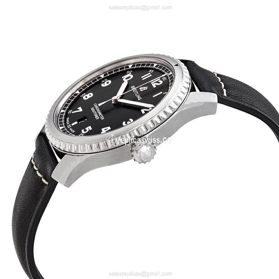 Breitling AVIATOR 8 Replica - Automatic - Black Dial - Leather Strap - Buckle Clasp - View 2