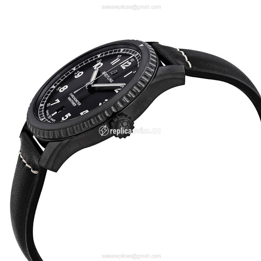 Breitling AVIATOR 8 Replica - Automatic - Steel - Black - Leather Strap - View 2