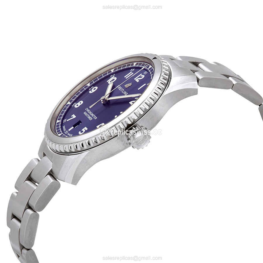Breitling AVIATOR 8 Replica - Automatic - Steel Case - Blue Dial - Silver Steel Band - View 2