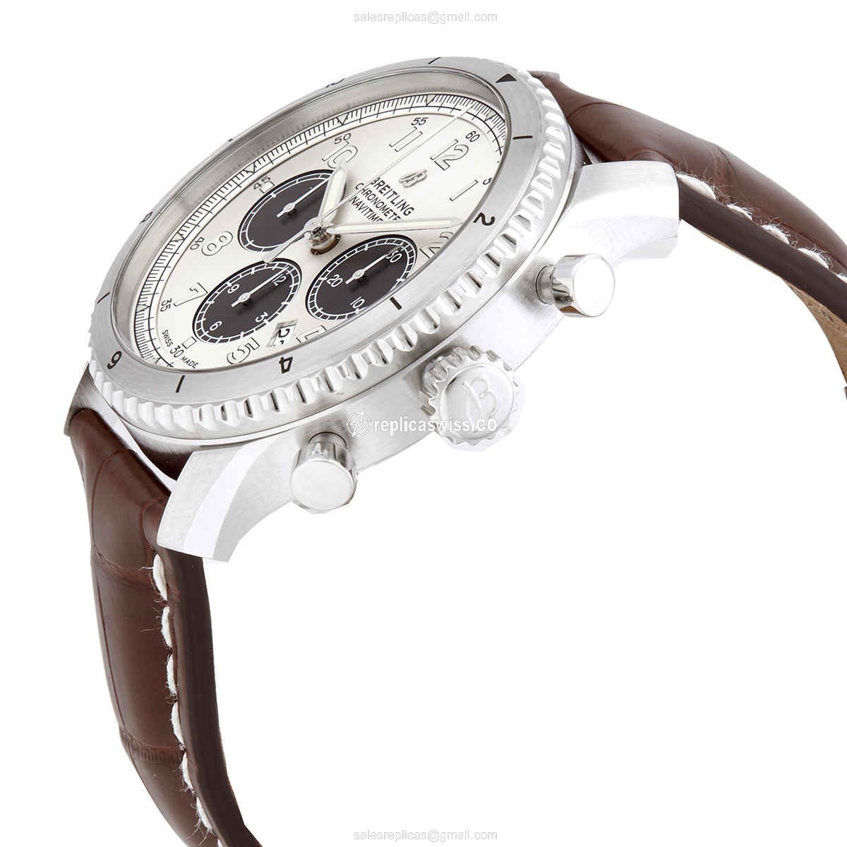 Breitling AVIATOR 8 Replica - Automatic - Steel Case - Silver Dial - Brown Alligator Strap - View 2