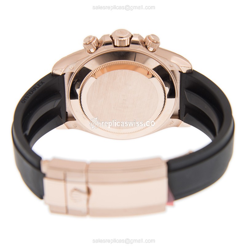 Rolex Daytona Replica: Automatic - 18kt Rose Gold - Ivory Dial - Black Rubber - View 4