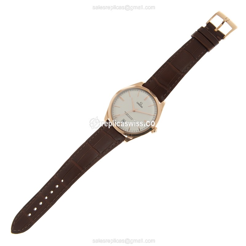 Omega De Ville Replica - 18kt Rose Gold - Automatic - Silver Dial - Brown Alligator Strap - View 2