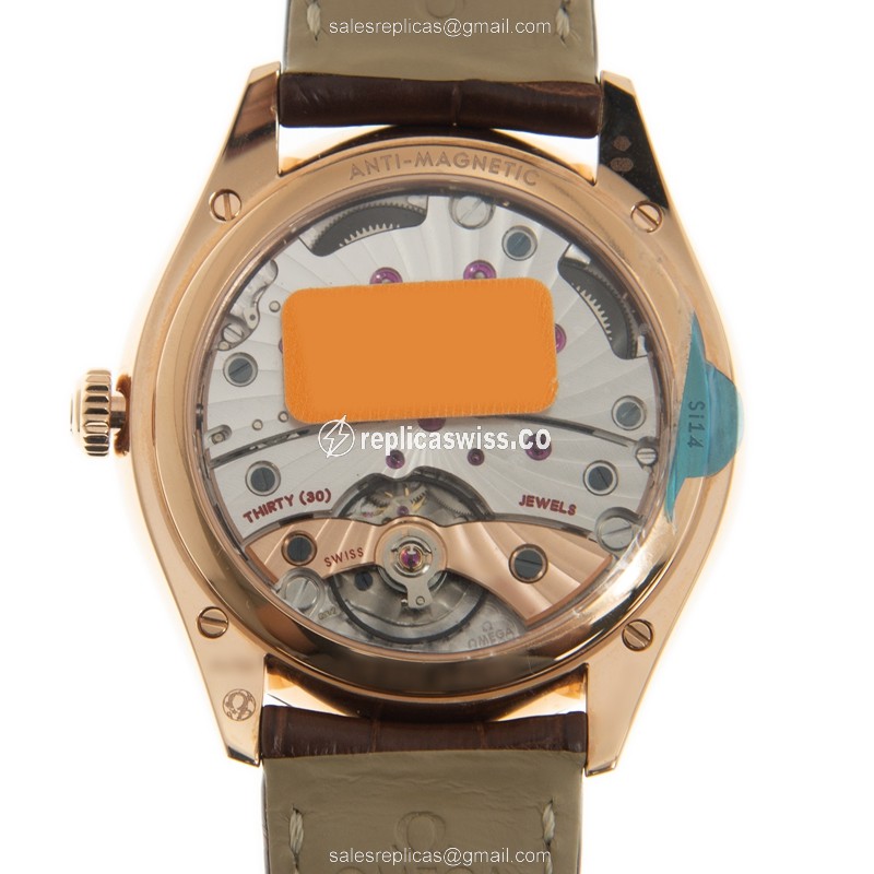 Omega De Ville Replica - 18kt Rose Gold - Automatic - Silver Dial - Brown Alligator Strap - View 3