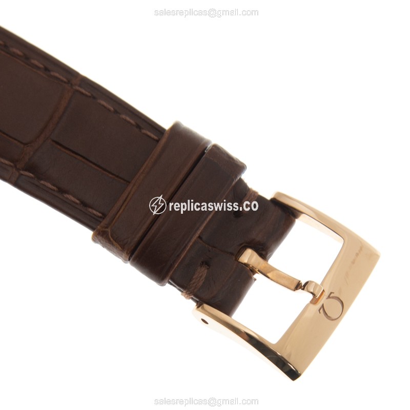 Omega De Ville Replica - 18kt Rose Gold - Automatic - Silver Dial - Brown Alligator Strap - View 4
