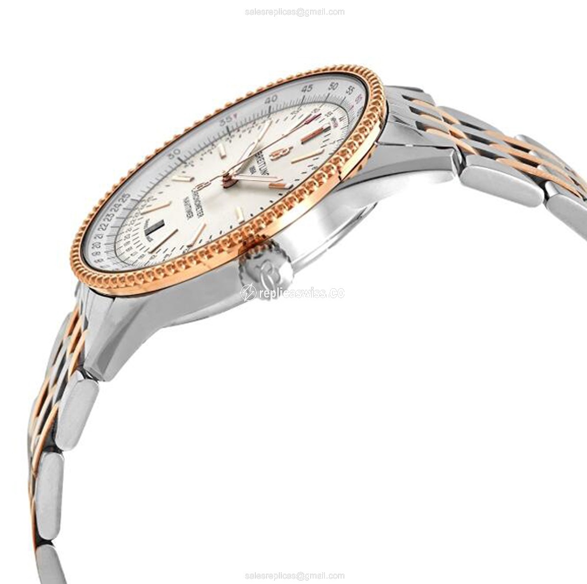 Breitling Navitimer Replica - Automatic - Silver - Steel Case - Gold strap - Clasp - View 2
