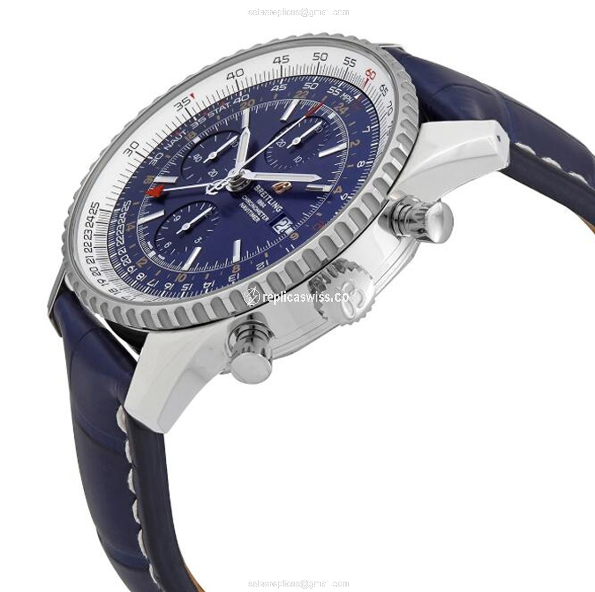 Breitling A24322121C2P1 Replica - Automatic - Blue Dial - Steel Case - Blue Alligator Strap - View 2