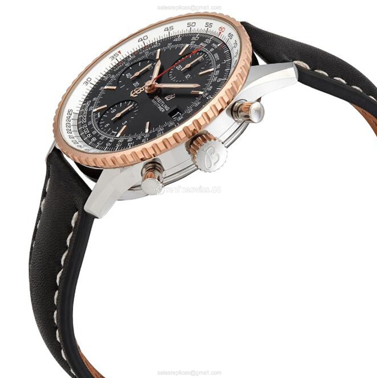 Breitling Replica NAVITIMER - Automatic - Black Steel Case - Black Cowhide Strap - Buckle Clasp - View 2