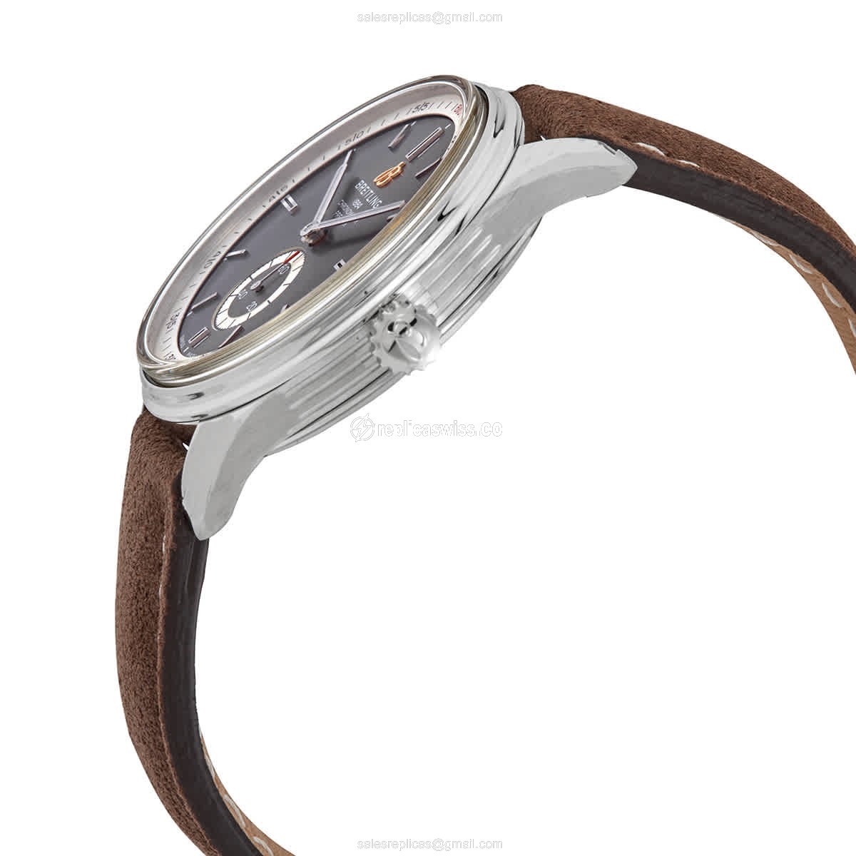 Breitling Premier Replica - Auto - Steel - Gray Dial - Brown - View 2