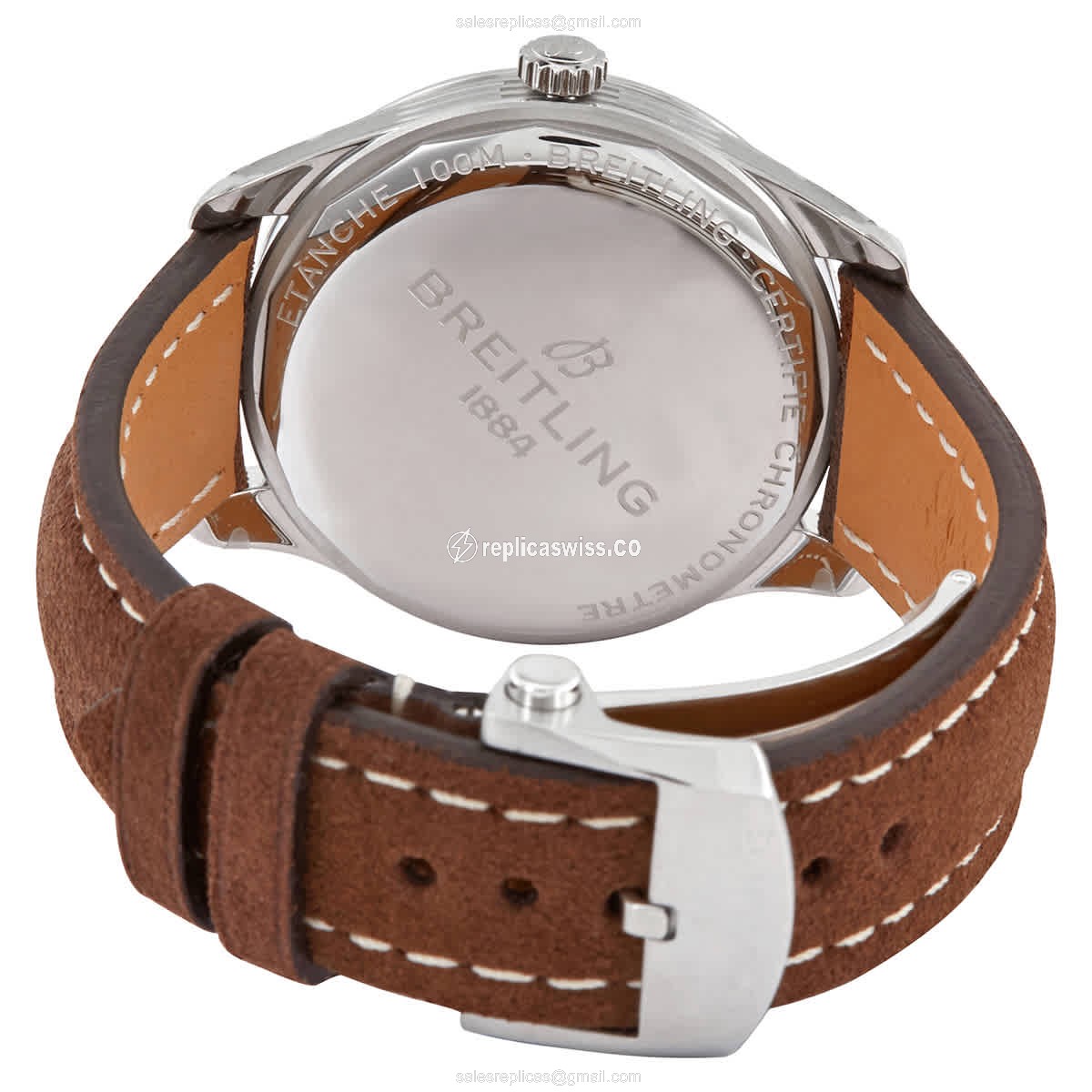 Breitling Premier Replica - Auto - Steel - Gray Dial - Brown - View 3