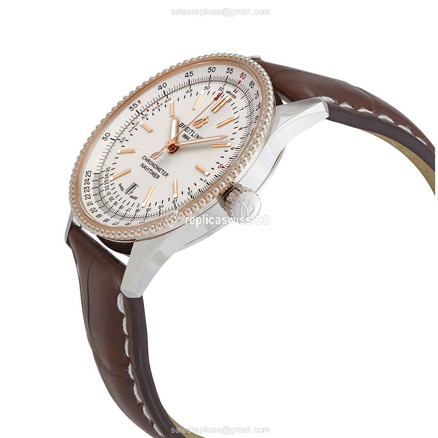 Breitling U17326211G1P1 NAVITIMER 1 - Automatic - Steel Case - Silver Dial - Brown Brown Leather Buckle - View 2
