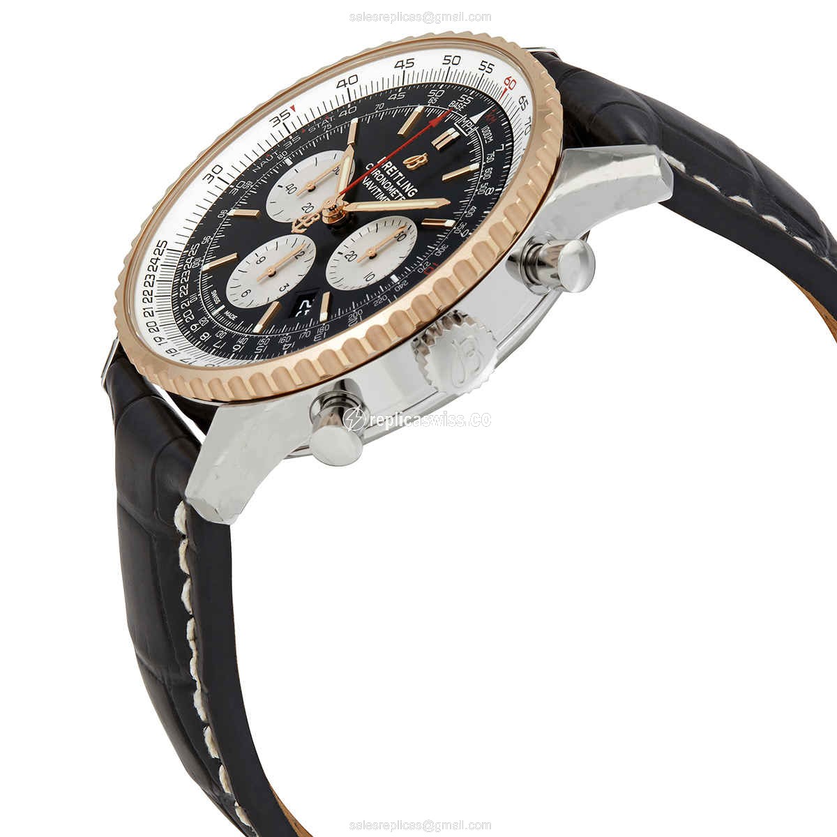 Breitling UB0127211B1P2 NAVITIMER - Automatic - Black Dial - Steel Case - Alligator Black Strap - View 2
