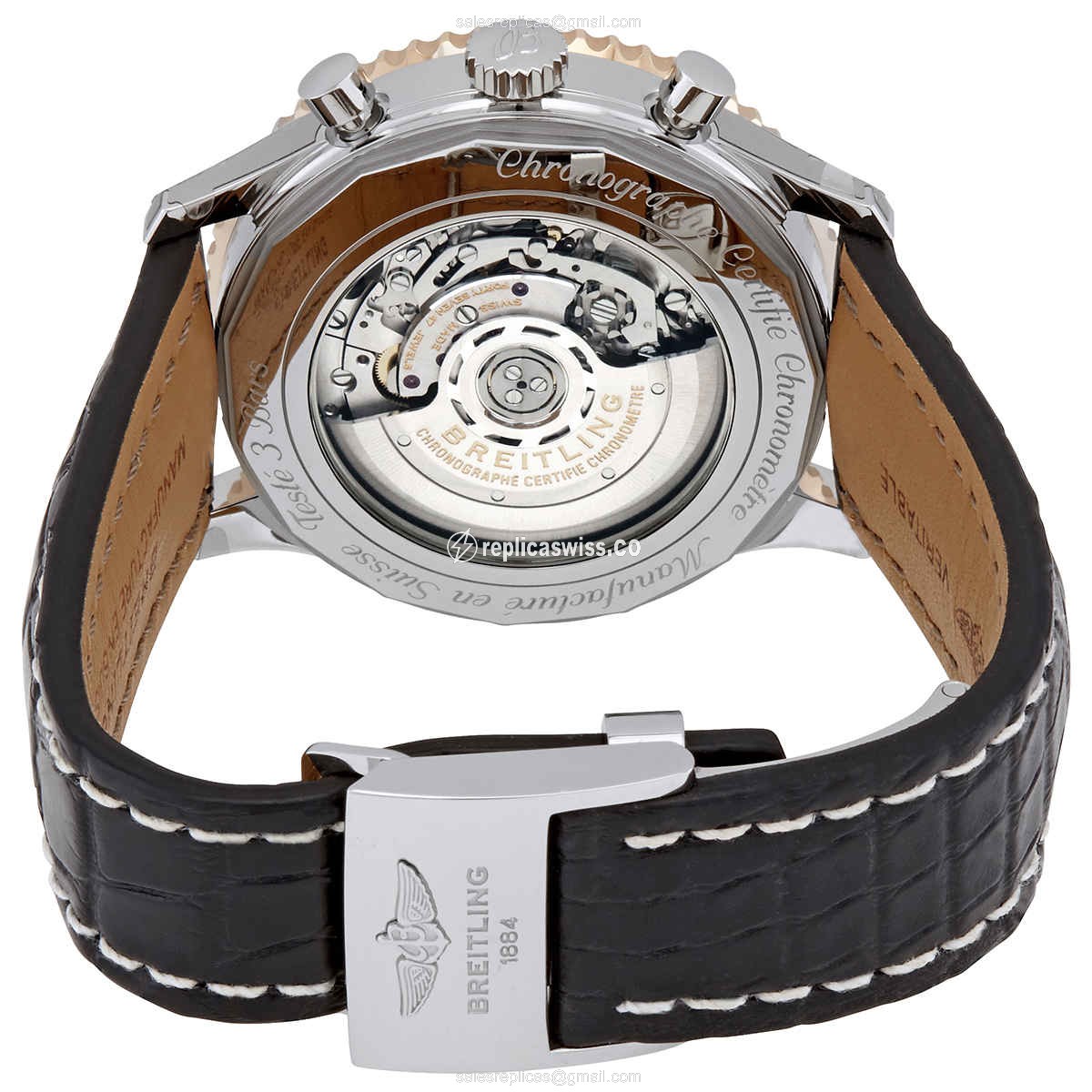 Breitling UB0127211B1P2 NAVITIMER - Automatic - Black Dial - Steel Case - Alligator Black Strap - View 3