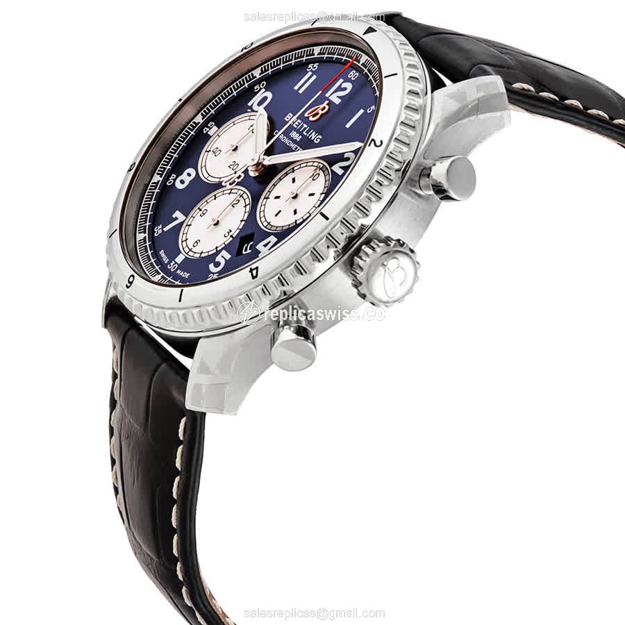 Breitling AVIATOR 8 Replica - Automatic - Steel Case - Blue Dial - Black Alligator Strap - View 2
