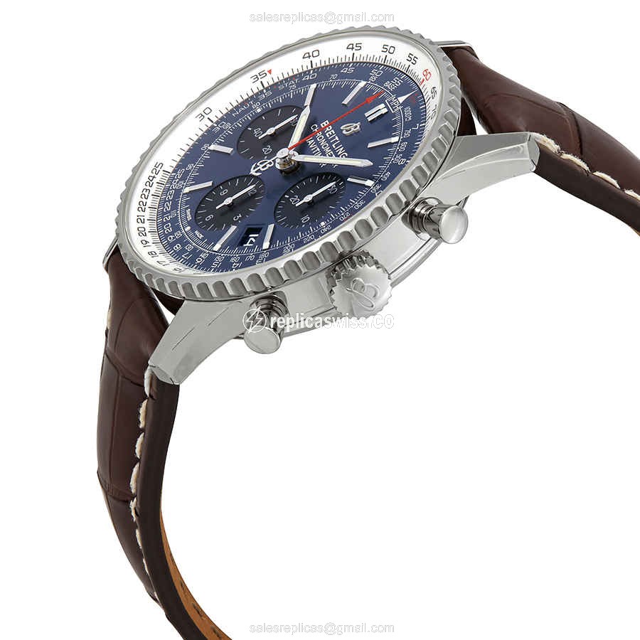Breitling AB0121211C1P4 Replica - Automatic - Steel Case - Blue Dial - Brown Alligator Strap - View 2
