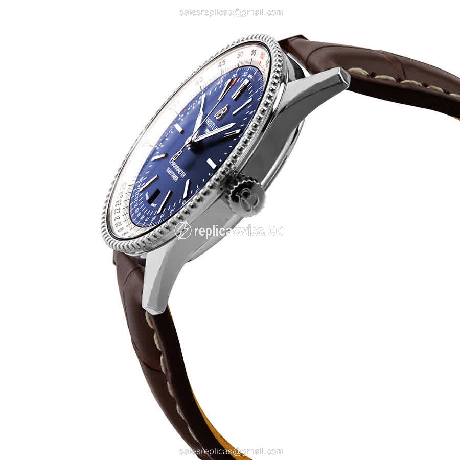 Breitling A17326211C1P2 Replica - Automatic NAVITIMER - Steel Case - Blue Dial - Brown Alligator Strap - View 2