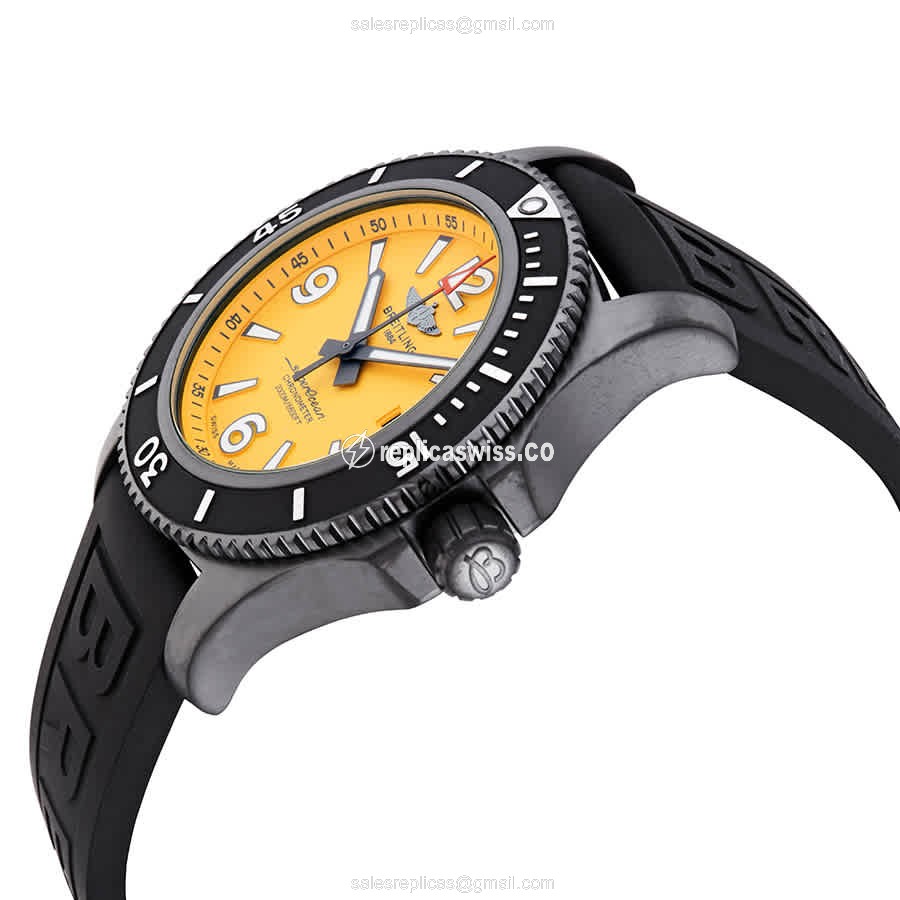 Breitling SuperOcean Replica - Automatic - Yellow Dial - Steel Case - Black Rubber Strap - View 2