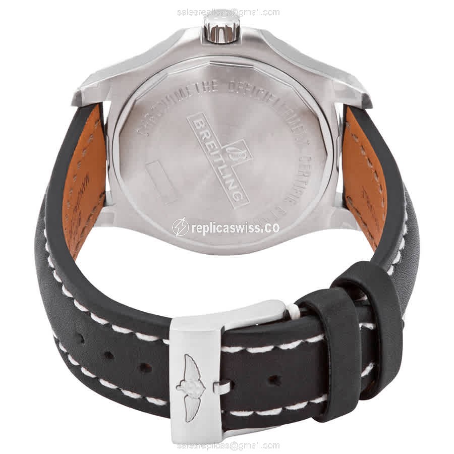 Breitling Chronomat B01 Replica - Automatic - Steel Case - Gray Dial - Black Leather Strap - View 3