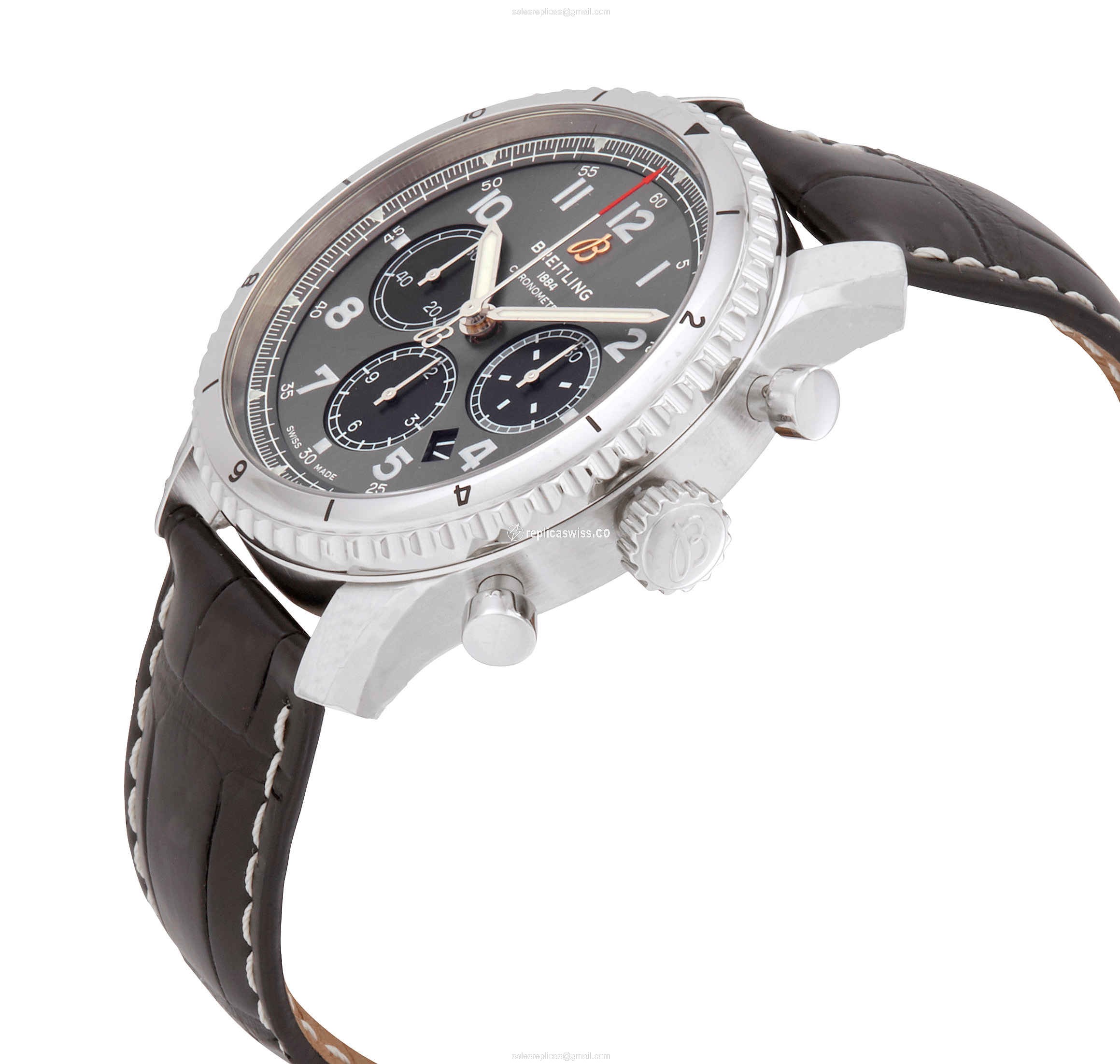 Breitling AVIATOR 8 Replica - Automatic - Steel - Gray Dial - Black Alligator Buckle - View 2