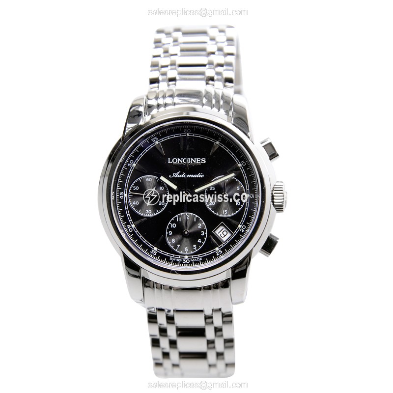 Longines SAINT IMIER Automatic - Black Dial, Steel Case, Silver Clasp - View 2