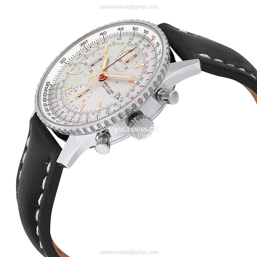 Breitling A13324121G1X2 NAVITIMER 1 Replica - Automatic - Silver - Leather Black Strap - Buckle Clasp - View 2
