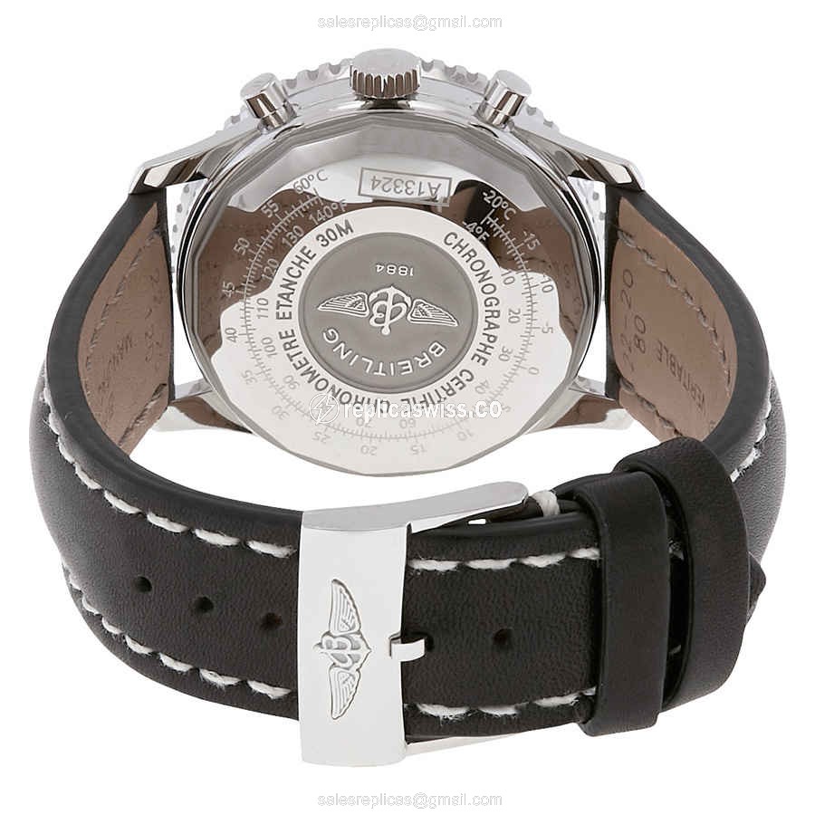 Breitling A13324121G1X2 NAVITIMER 1 Replica - Automatic - Silver - Leather Black Strap - Buckle Clasp - View 3