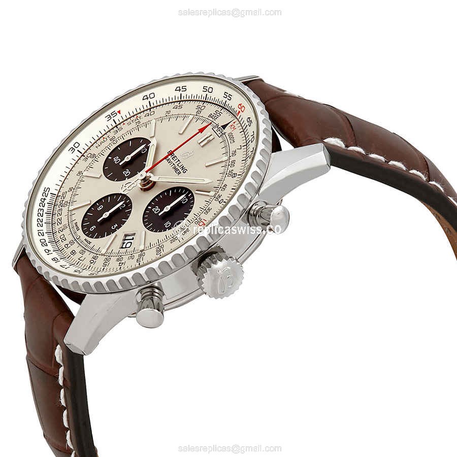 Breitling Navitimer 1 Replica - Automatic - Steel Case - Silver Dial - Brown Alligator Strap - View 2