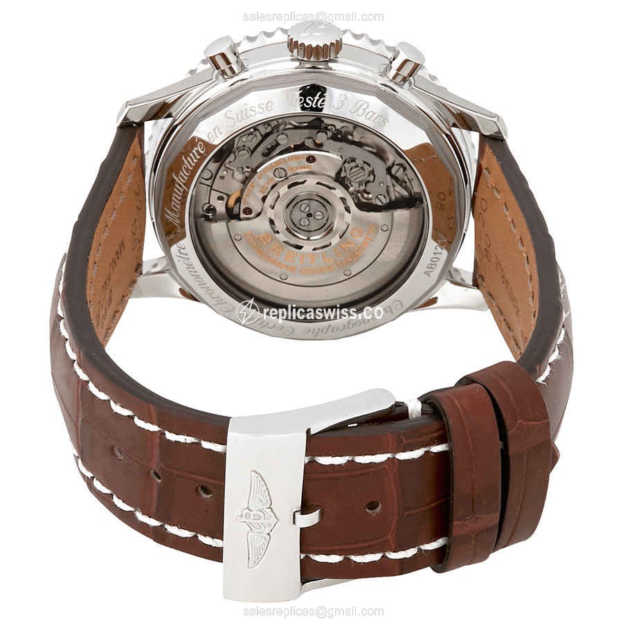 Breitling Navitimer 1 Replica - Automatic - Steel Case - Silver Dial - Brown Alligator Strap - View 3