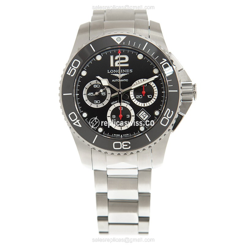 Longines Conquest Replica - Automatic - Stainless Steel - Black Dial - Silver Strap - View 2