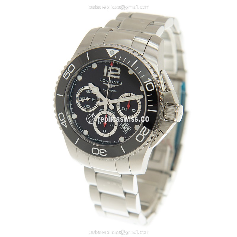 Longines Conquest Replica - Automatic - Stainless Steel - Black Dial - Silver Strap - View 3