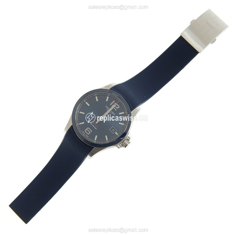 Longines CONQUEST Replica - Quartz - Steel Case - Blue Dial, Rubber Strap - View 2