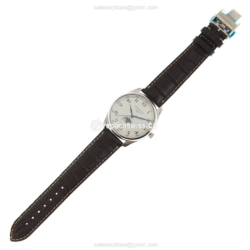 Longines L2.919.4.78.5 Replica - Automatic - Steel - White Dial - Brown Alligator Strap - View 2