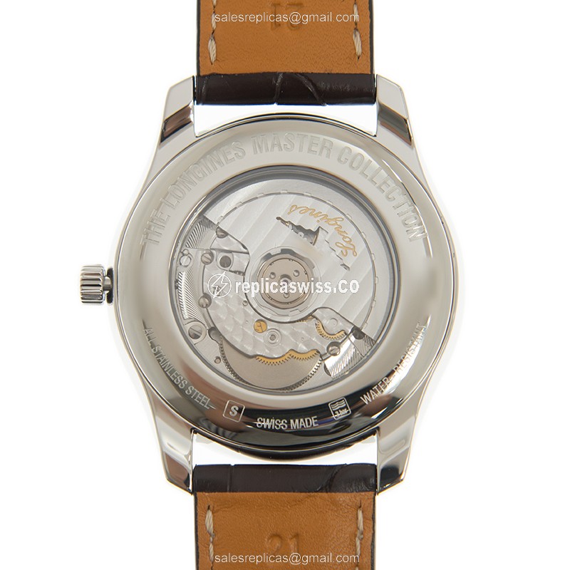Longines L2.919.4.78.5 Replica - Automatic - Steel - White Dial - Brown Alligator Strap - View 3