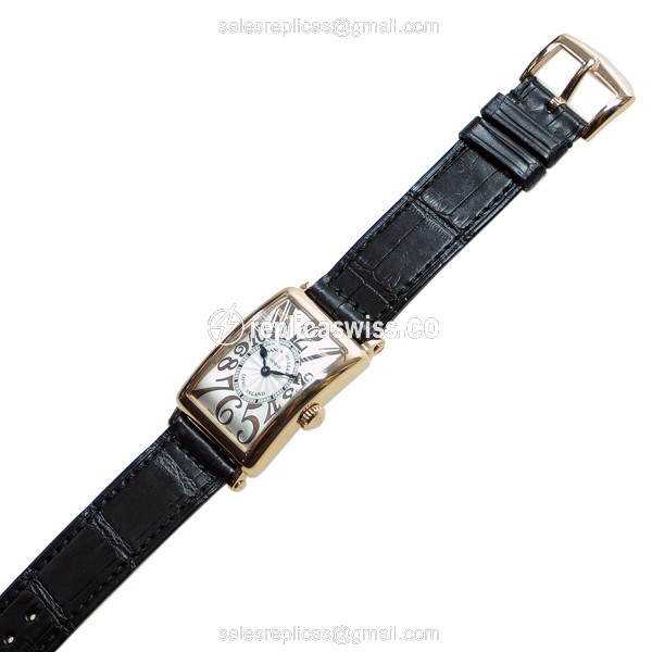 Franck Muller 902 QZ REL Replica - Quartz - 18kt Rose Gold - Silver Dial - Leather Strap - View 2