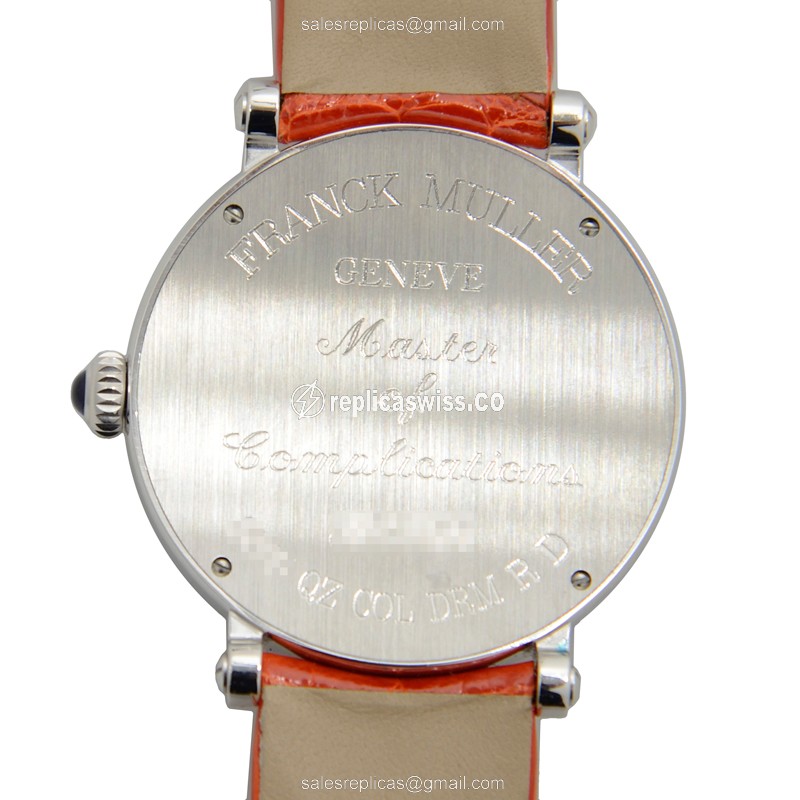 Franck Muller 8035 QZ COL DRM R D AC Quartz - White Dial - Diamond Case - Orange Alligator Buckle - View 3