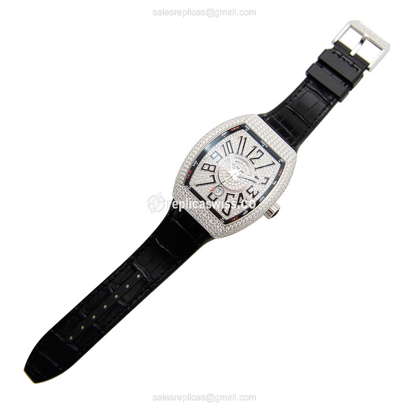 Franck Muller V 45 SC DT D CD - Automatic - 18kt White Gold - Diamond - Silver Dial - Black Alligator Strap - View 2