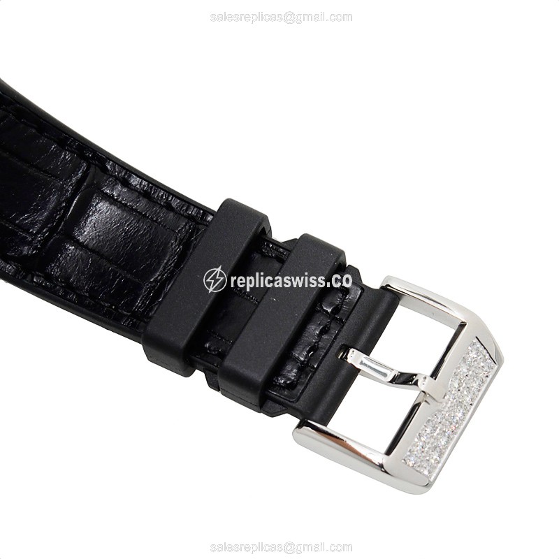 Franck Muller V 45 SC DT D CD - Automatic - 18kt White Gold - Diamond - Silver Dial - Black Alligator Strap - View 4