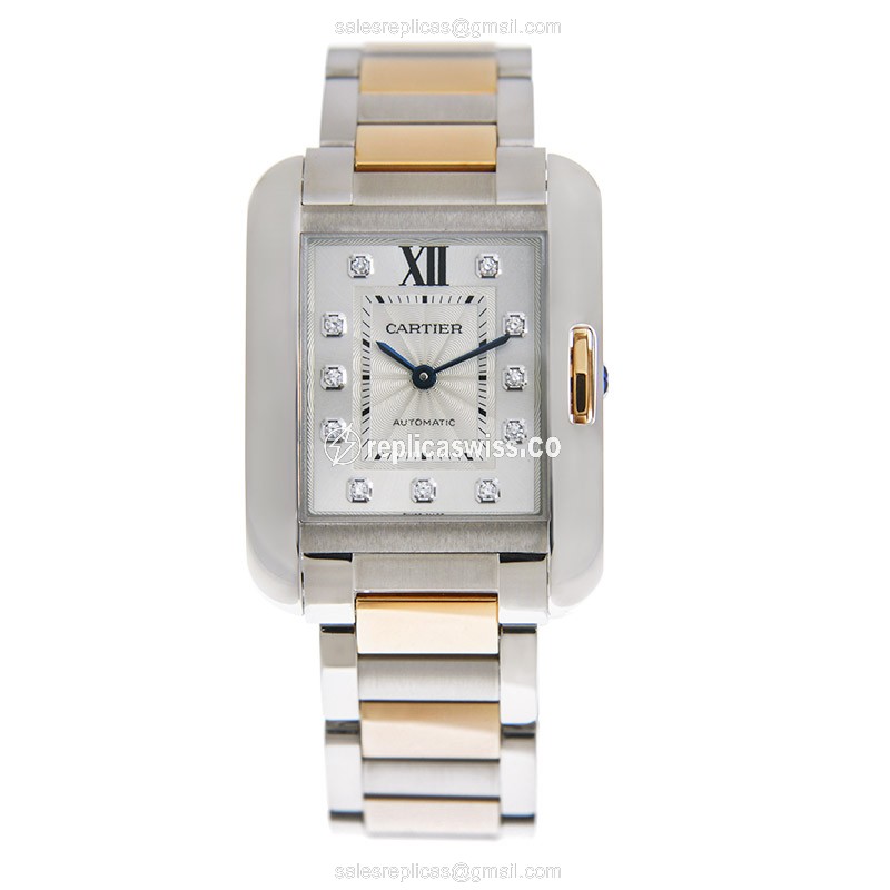 Cartier WT100025 TANK Replica - Automatic - Steel Case - Silver Dial - Gold Strap - View 2