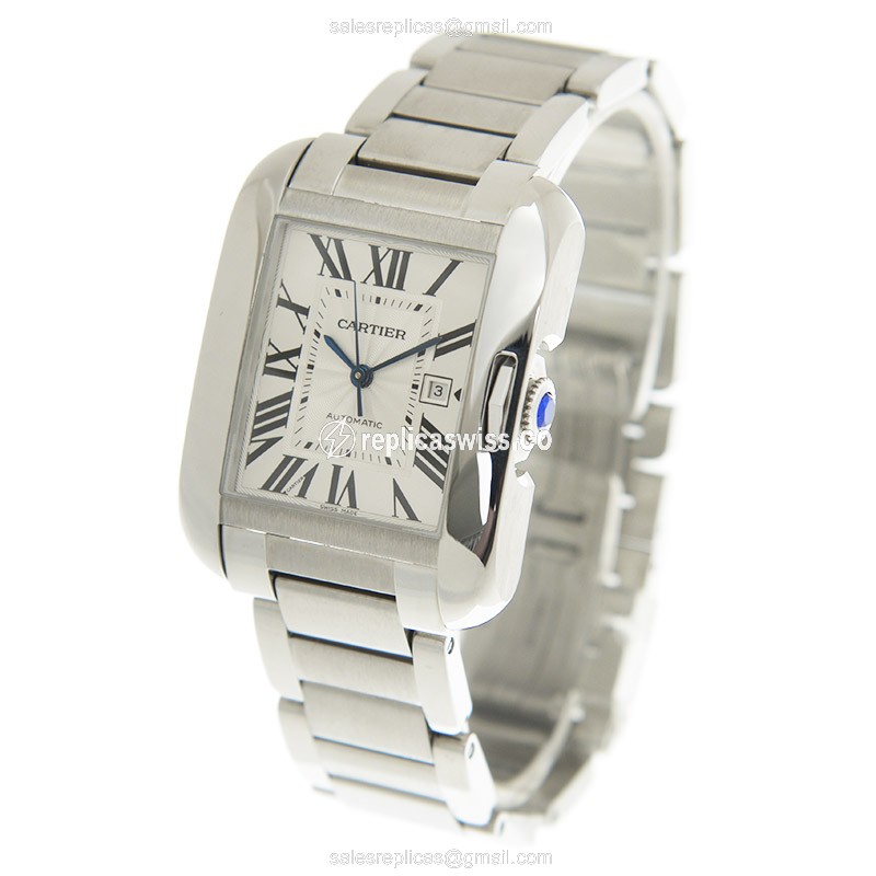 Cartier TANK W5310009 Replica - Automatic - Steel Case - Silver Dial - Silver Strap - View 3