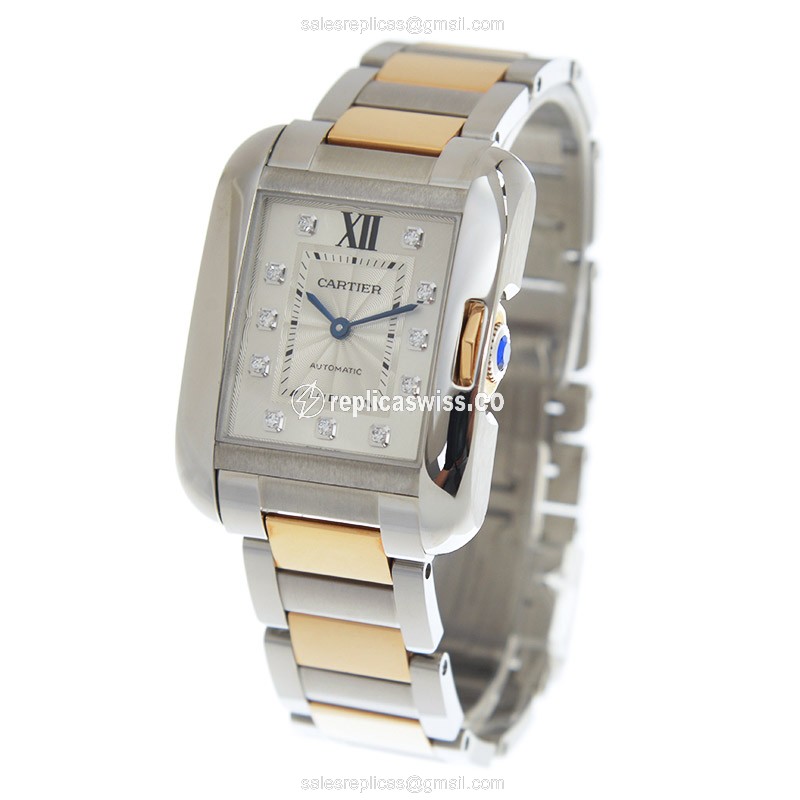 Cartier WT100025 TANK Replica - Automatic - Steel Case - Silver Dial - Gold Strap - View 3