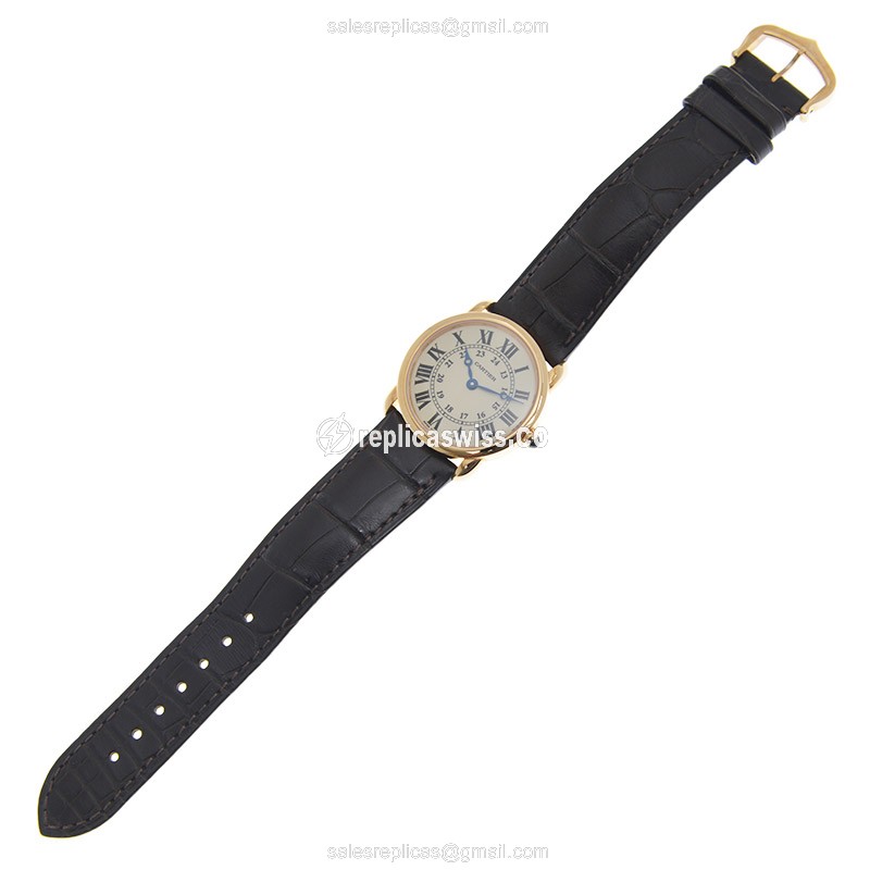 Cartier RONDE LOUIS CARTIER Replica - Quartz - 18kt Rose Gold - White Dial - Alligator Black Strap - View 2