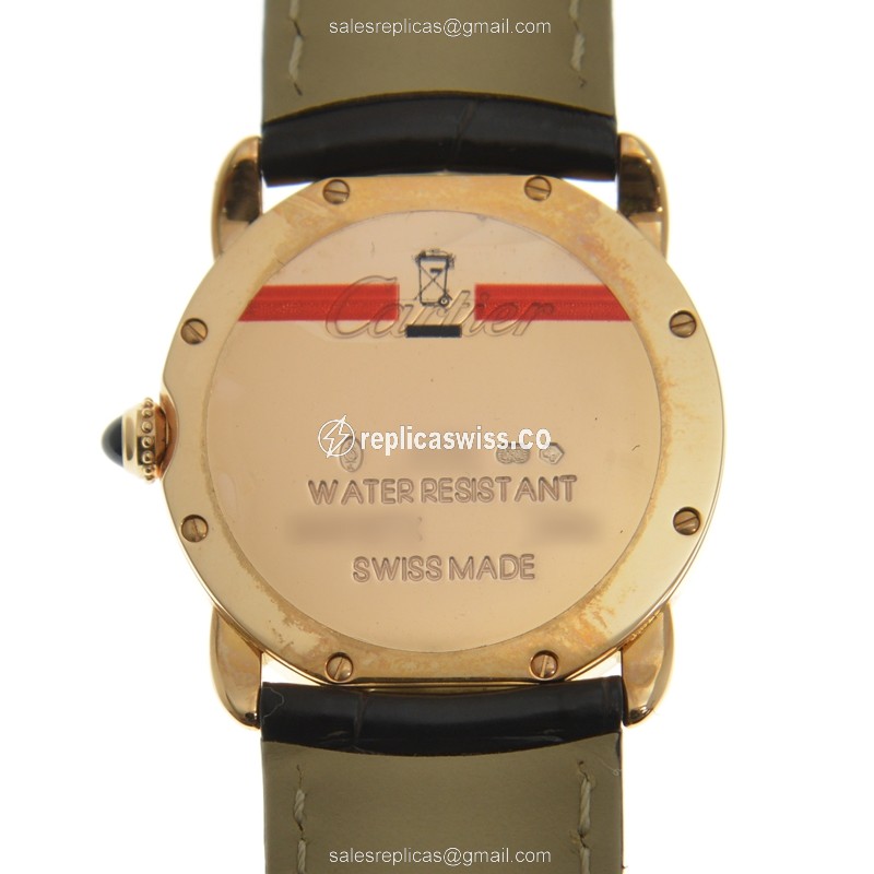 Cartier RONDE LOUIS CARTIER Replica - Quartz - 18kt Rose Gold - White Dial - Alligator Black Strap - View 3
